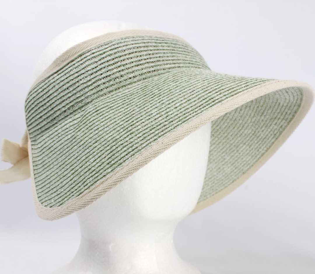 Fine braid visor w fabric trim elastic/bow tie Lt green Style:HS/9118 image 0